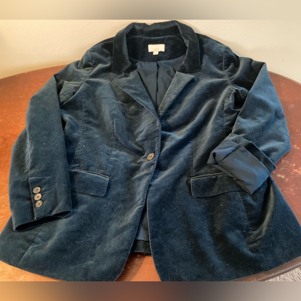 LOFT Dark Blue Green Velvet Blazer